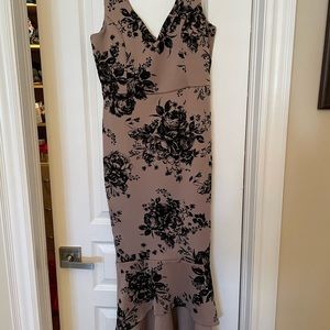 Never worn blush and black velvet floral dress- empire waist